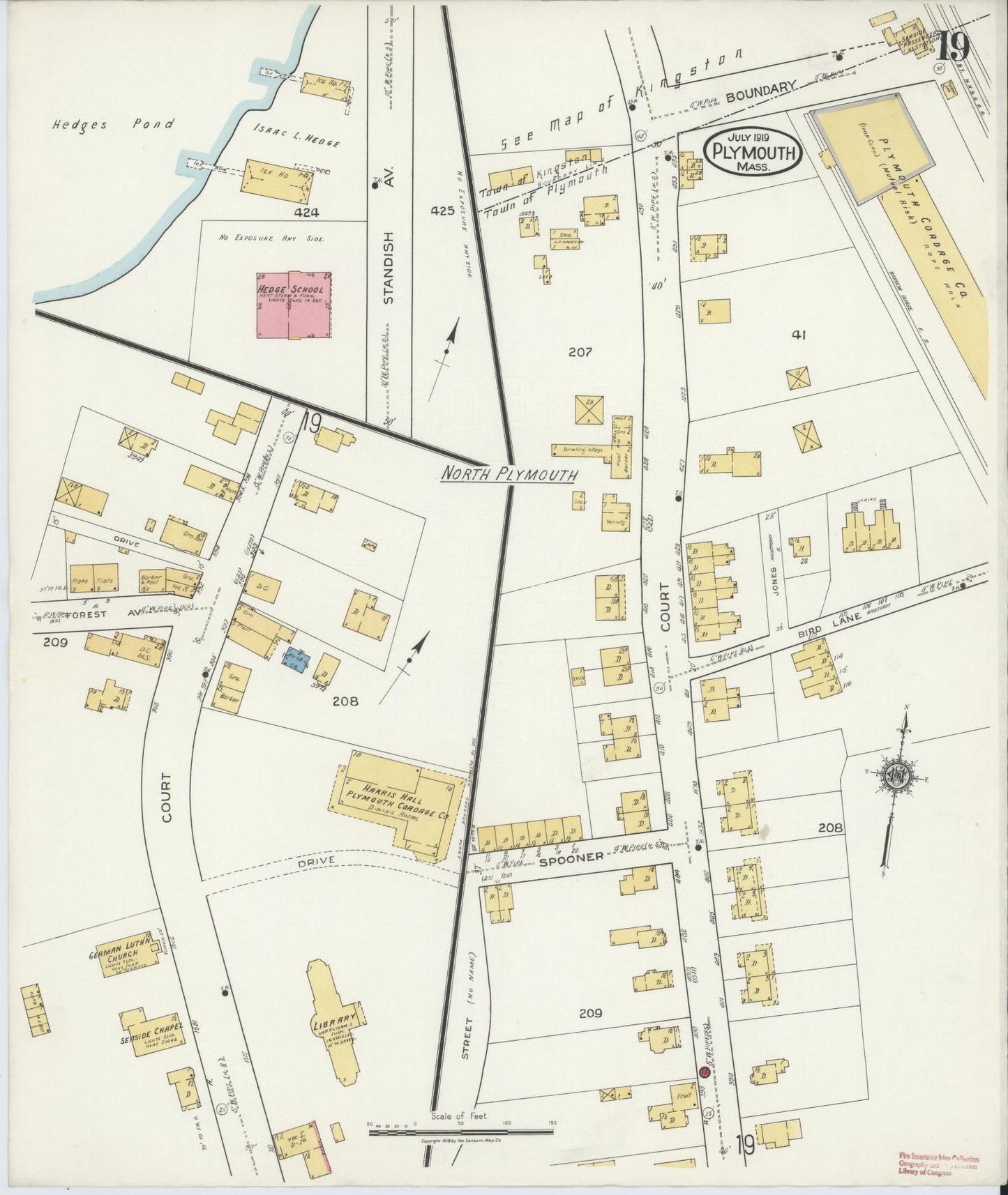 Sanborn Fire Insurance Map from Plymouth, Plymouth County, Massachusetts (1919), Sheet #0019 - Historic Sanborn Fire Insurance Map Print, vintage old map wall art, antique decor, genealogy gift, Massachusetts Massachusetts map