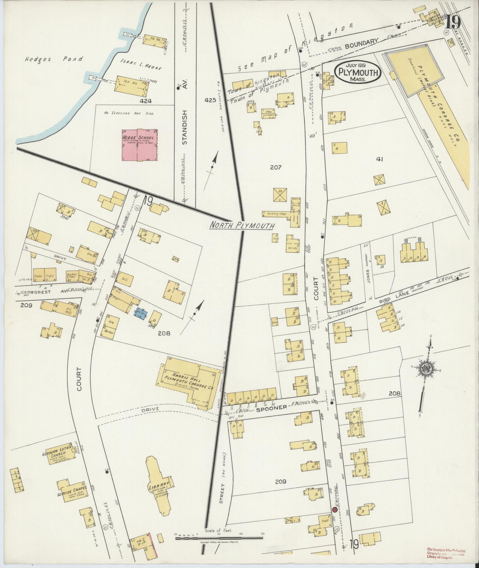 Sanborn Fire Insurance Map from Plymouth, Plymouth County, Massachusetts (1919), Sheet #0019 - Historic Sanborn Fire Insurance Map Print, vintage old map wall art, antique decor, genealogy gift, Massachusetts Massachusetts map