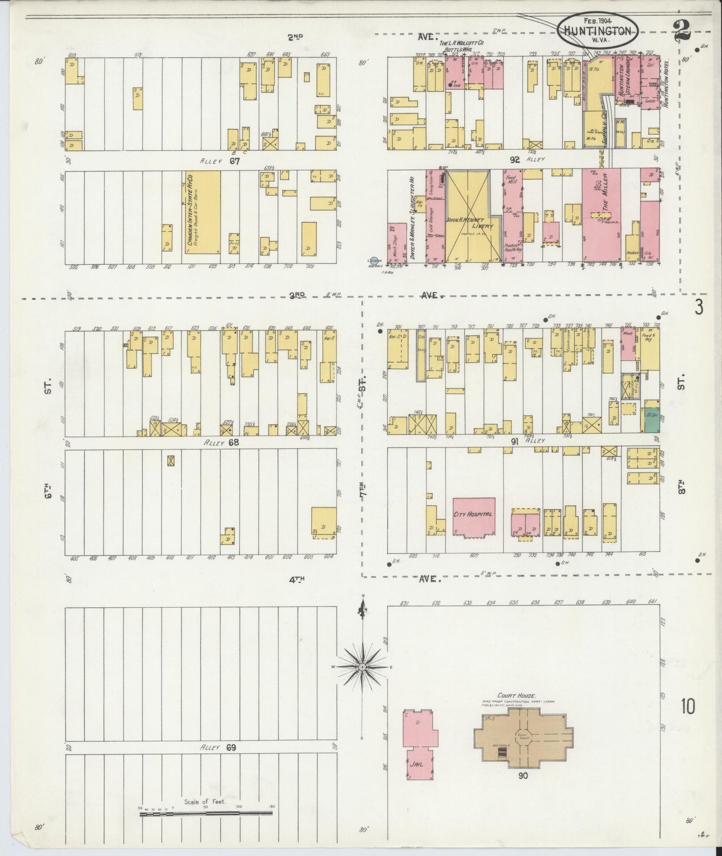 Sanborn Fire Insurance Map from Huntington, Cabell County, West Virginia (1904), Sheet #0002 - Complete Map Set gallery image, historic Sanborn map, vintage wall art, West Virginia West Virginia