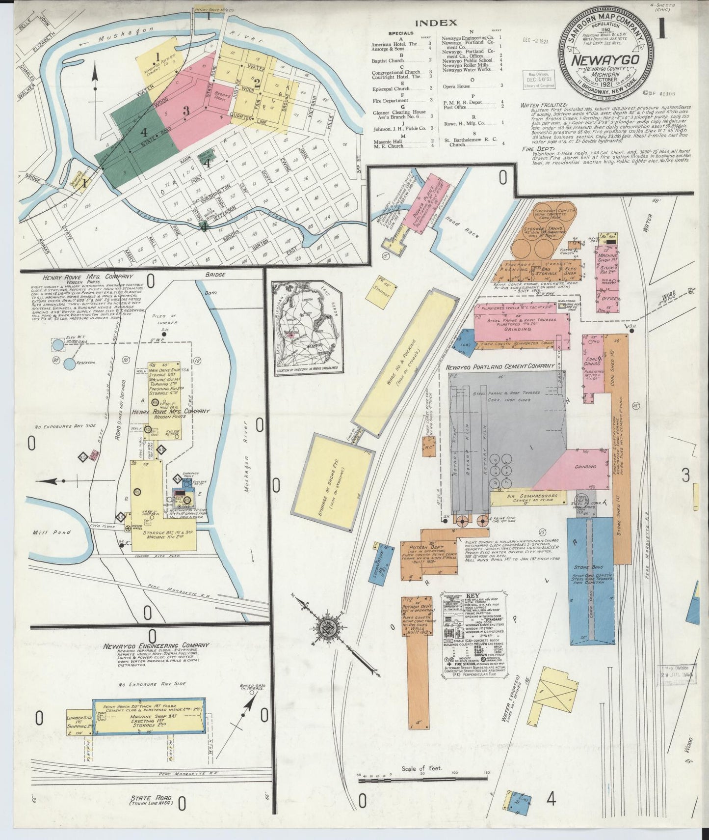 Sanborn Fire Insurance Map from Newaygo, Newaygo County, Michigan (1921), Sheet #0001 - Complete Map Set gallery image, historic Sanborn map, vintage wall art, Michigan Michigan