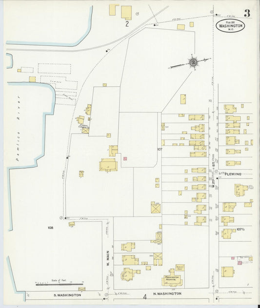 Sanborn Fire Insurance Map from Washington, Beaufort County, North Carolina (1911), Sheet #0003 - Historic Sanborn Fire Insurance Map Print, vintage old map wall art, antique decor, genealogy gift, North Carolina North Carolina map