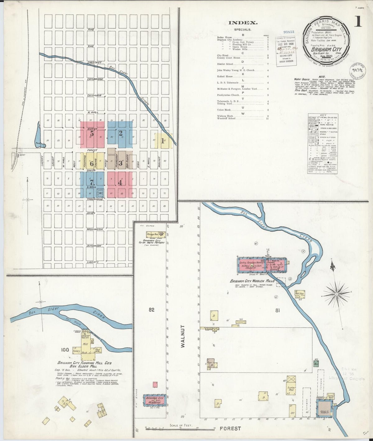 Sanborn Fire Insurance Map from Brigham City, Box Elder County, Utah (1900), Sheet #0001 - Historic Sanborn Fire Insurance Map Print, vintage old map wall art, antique decor, genealogy gift, Utah Utah map