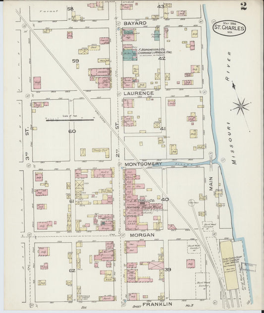 Sanborn Fire Insurance Map from Saint Charles, Saint Charles County, Missouri (1886), Sheet #0002 - Historic Sanborn Fire Insurance Map Print, vintage old map wall art, antique decor, genealogy gift, Missouri Missouri map