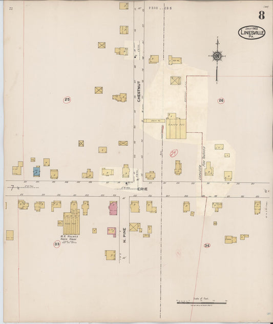 Sanborn Fire Insurance Map from Linesville, Crawford County, Pennsylvania (1934), Sheet #0008 - Historic Sanborn Fire Insurance Map Print, vintage old map wall art, antique decor, genealogy gift, Pennsylvania Pennsylvania map