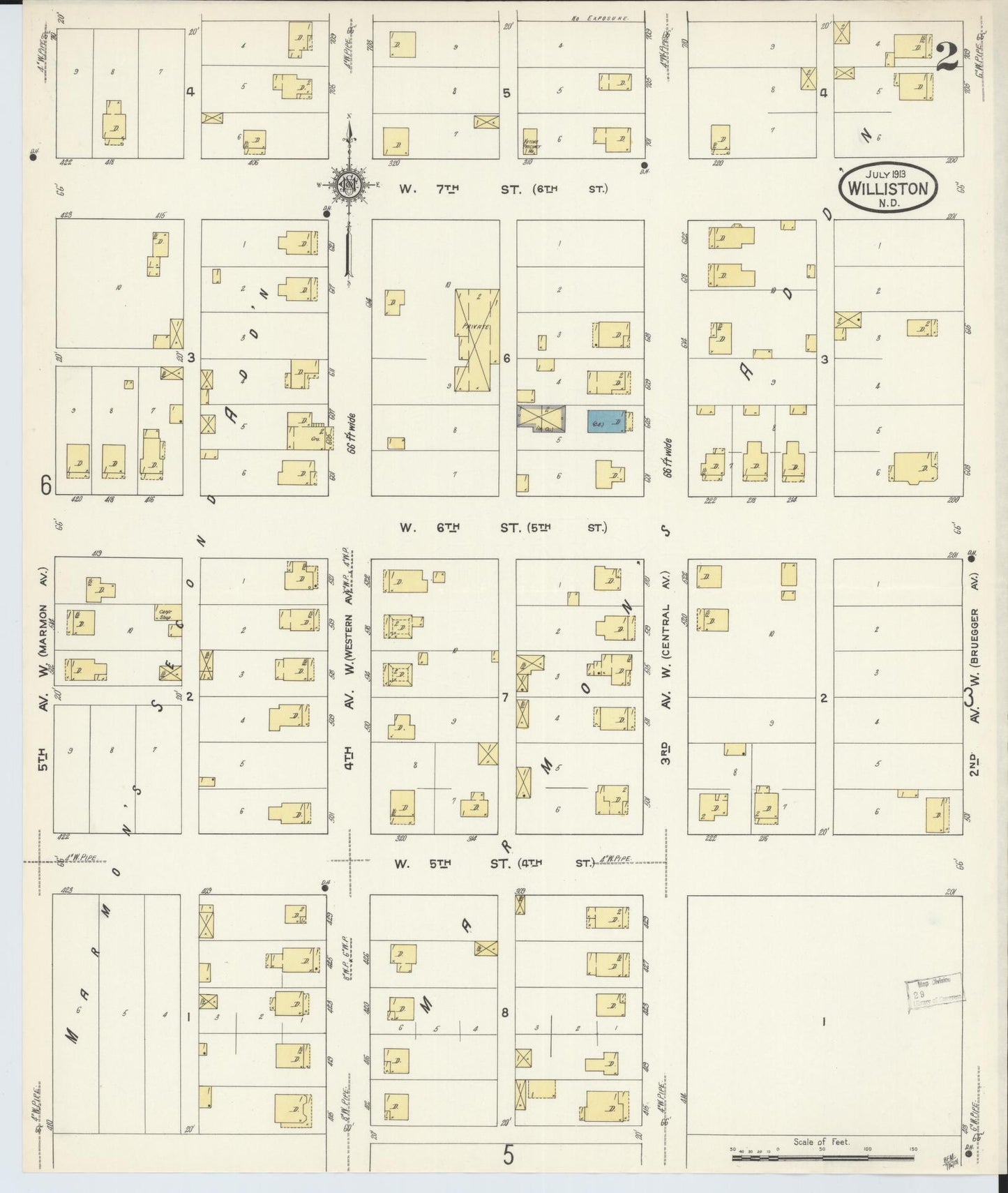 Sanborn Fire Insurance Map from Williston, Williams County, North Dakota (1913), Sheet #0002 - Complete Map Set gallery image, historic Sanborn map, vintage wall art, North Dakota North Dakota
