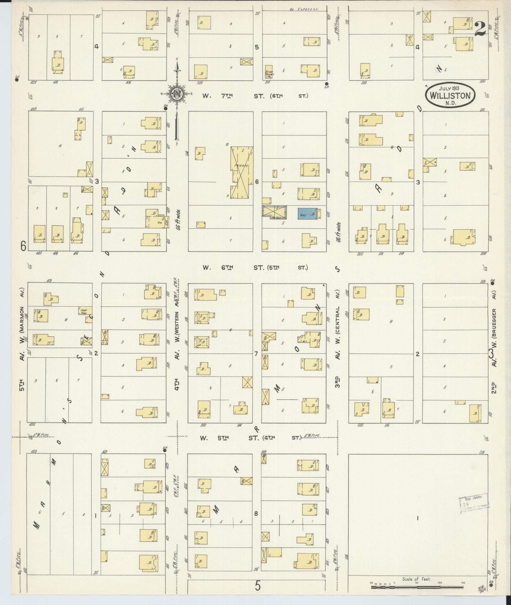 Sanborn Fire Insurance Map from Williston, Williams County, North Dakota (1913), Sheet #0002 - Complete Map Set gallery image, historic Sanborn map, vintage wall art, North Dakota North Dakota