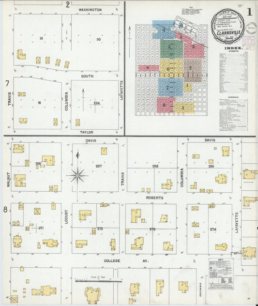 Sanborn Fire Insurance Map from Clarksville, Red River County, Texas (1901), Sheet #0001 - Historic Sanborn Fire Insurance Map Print, vintage old map wall art, antique decor, genealogy gift, Texas Texas map