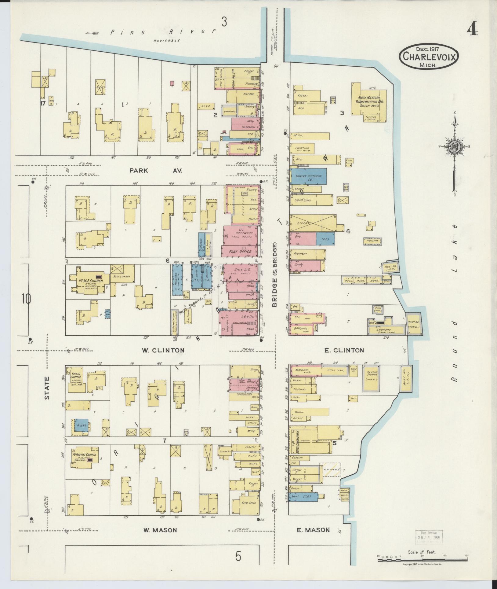 Sanborn Fire Insurance Map from Charlevoix, Charlevoix County, Michigan (1917), Sheet #0004 - Historic Sanborn Fire Insurance Map Print, vintage old map wall art, antique decor, genealogy gift, Michigan Michigan map