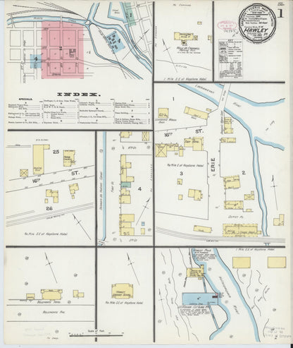Sanborn Fire Insurance Map from Hawley, Wayne County, Pennsylvania (1892), Sheet #0001 - Historic Sanborn Fire Insurance Map Print, vintage old map wall art, antique decor, genealogy gift, Pennsylvania Pennsylvania map