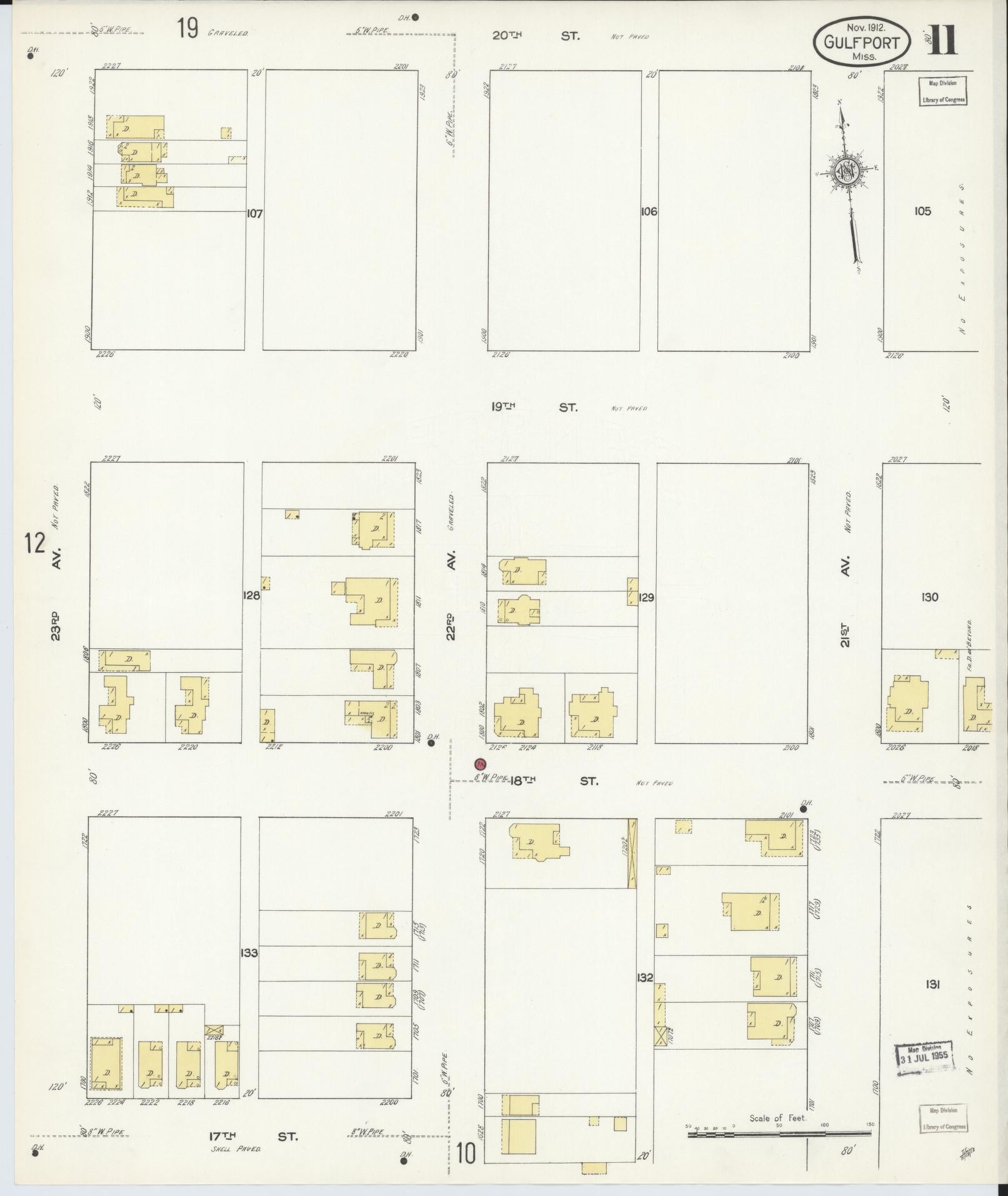Sanborn Fire Insurance Map from Gulfport, Harrison County, Mississippi (1912), Sheet #0011 - Complete Map Set gallery image, historic Sanborn map, vintage wall art, Mississippi Mississippi