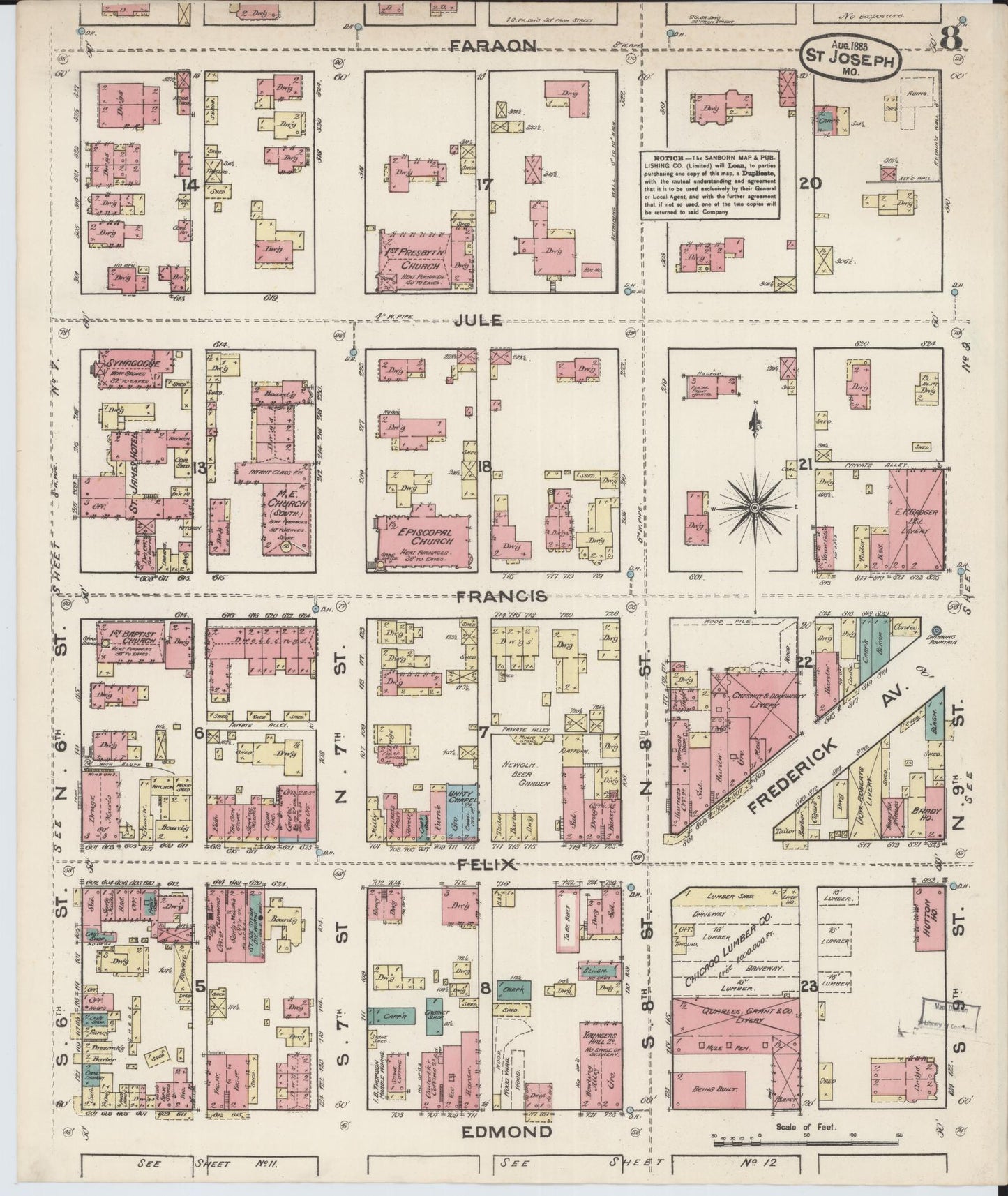 Sanborn Fire Insurance Map from Saint Joseph, Buchanan County, Missouri (1883), Sheet #0008 - Complete Map Set gallery image, historic Sanborn map, vintage wall art, Missouri Missouri