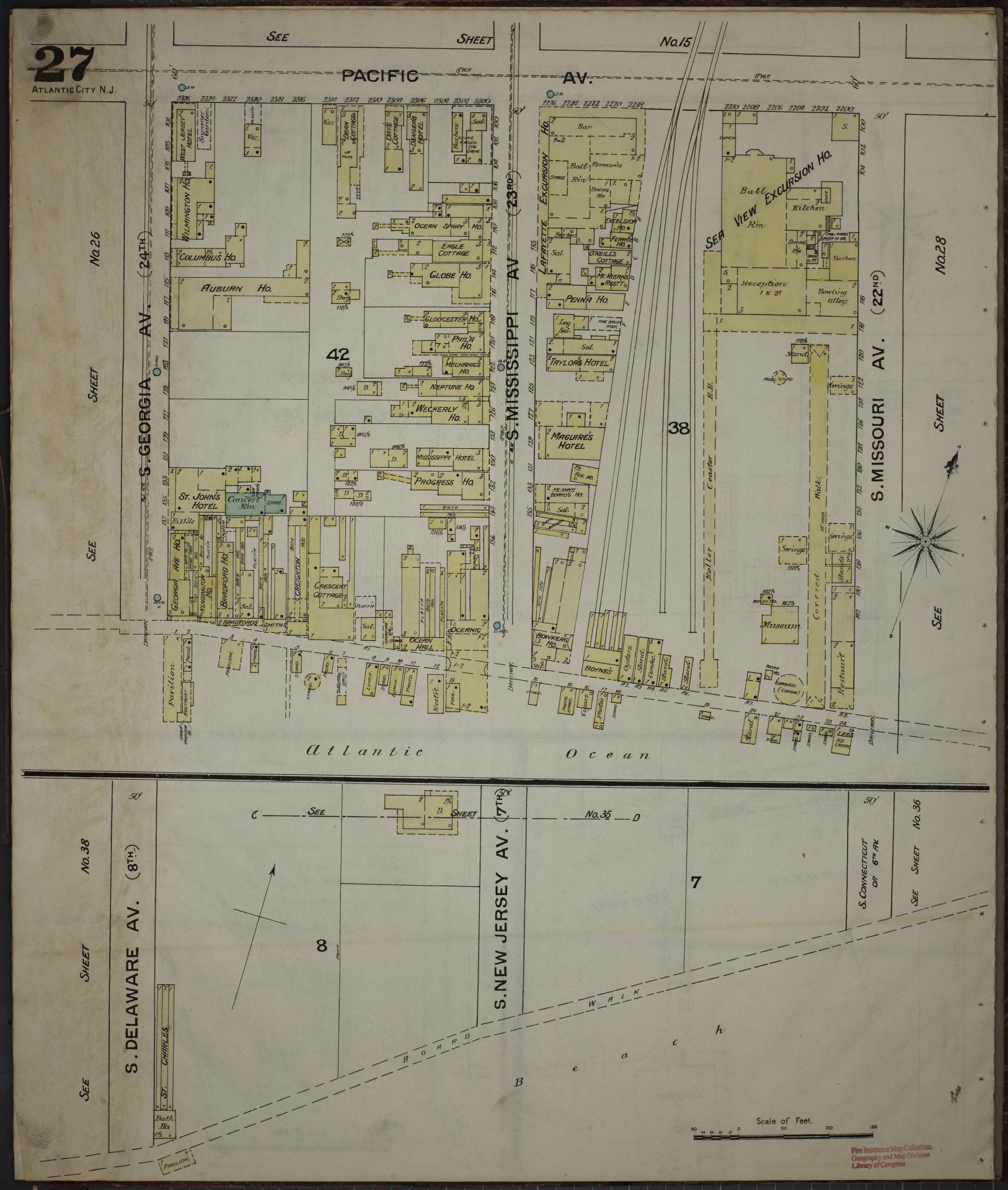 Sanborn Fire Insurance Map from Atlantic City, Atlantic County, New Jersey (1886), Sheet #0027 - Complete Map Set gallery image, historic Sanborn map, vintage wall art, New Jersey New Jersey