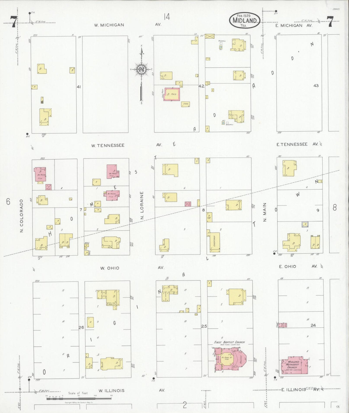 Sanborn Fire Insurance Map from Midland, Midland County, Texas (1929), Sheet #0007 - Complete Map Set gallery image, historic Sanborn map, vintage wall art, Texas Texas