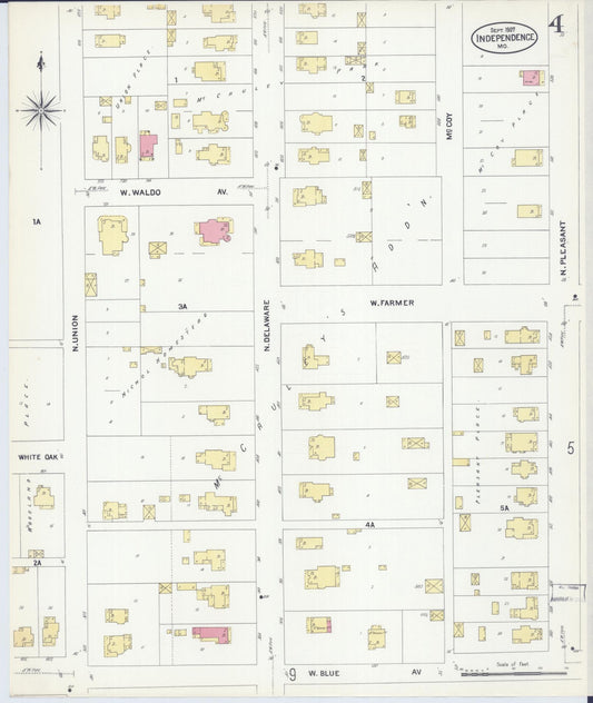 Sanborn Fire Insurance Map from Independence, Jackson County, Missouri (1907), Sheet #0004 - Historic Sanborn Fire Insurance Map Print, vintage old map wall art, antique decor, genealogy gift, Missouri Missouri map