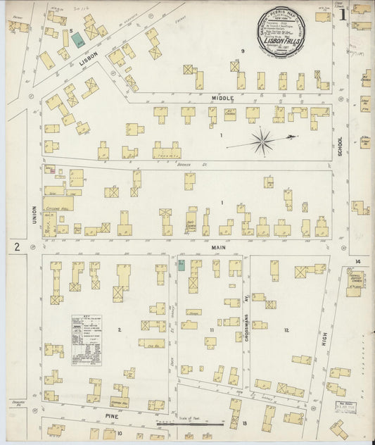 Sanborn Fire Insurance Map from Lisbon Falls, Androscoggin County, Maine (1897), Sheet #0001 - Historic Sanborn Fire Insurance Map Print, vintage old map wall art, antique decor, genealogy gift, Maine Maine map