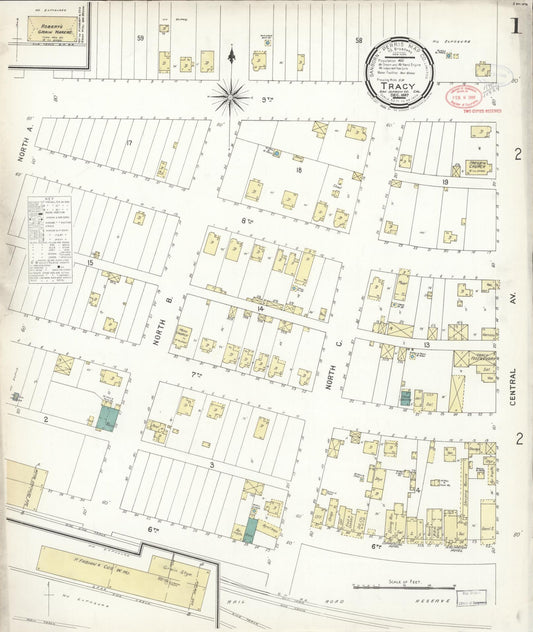 Sanborn Fire Insurance Map from Tracy, San Joaquin County, California (1897), Sheet #0001 - Complete Map Set gallery image, historic Sanborn map, vintage wall art, California California