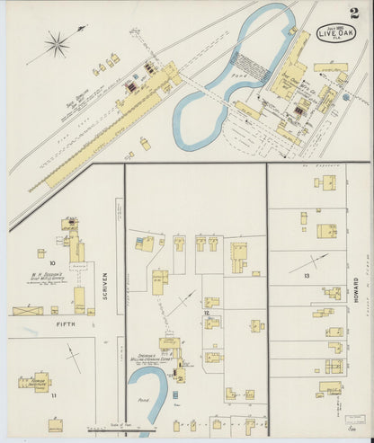 Sanborn Fire Insurance Map from Live Oak, Suwanee County, Florida (1895), Sheet #0002 - Historic Sanborn Fire Insurance Map Print, vintage old map wall art, antique decor, genealogy gift, Florida Florida map