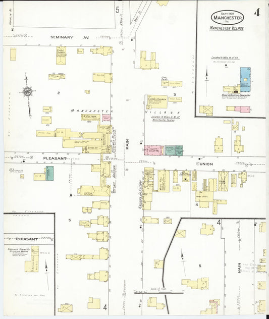 Sanborn Fire Insurance Map from Manchester, Bennington County, Vermont (1909), Sheet #0004 - Historic Sanborn Fire Insurance Map Print, vintage old map wall art, antique decor, genealogy gift, Vermont Vermont map