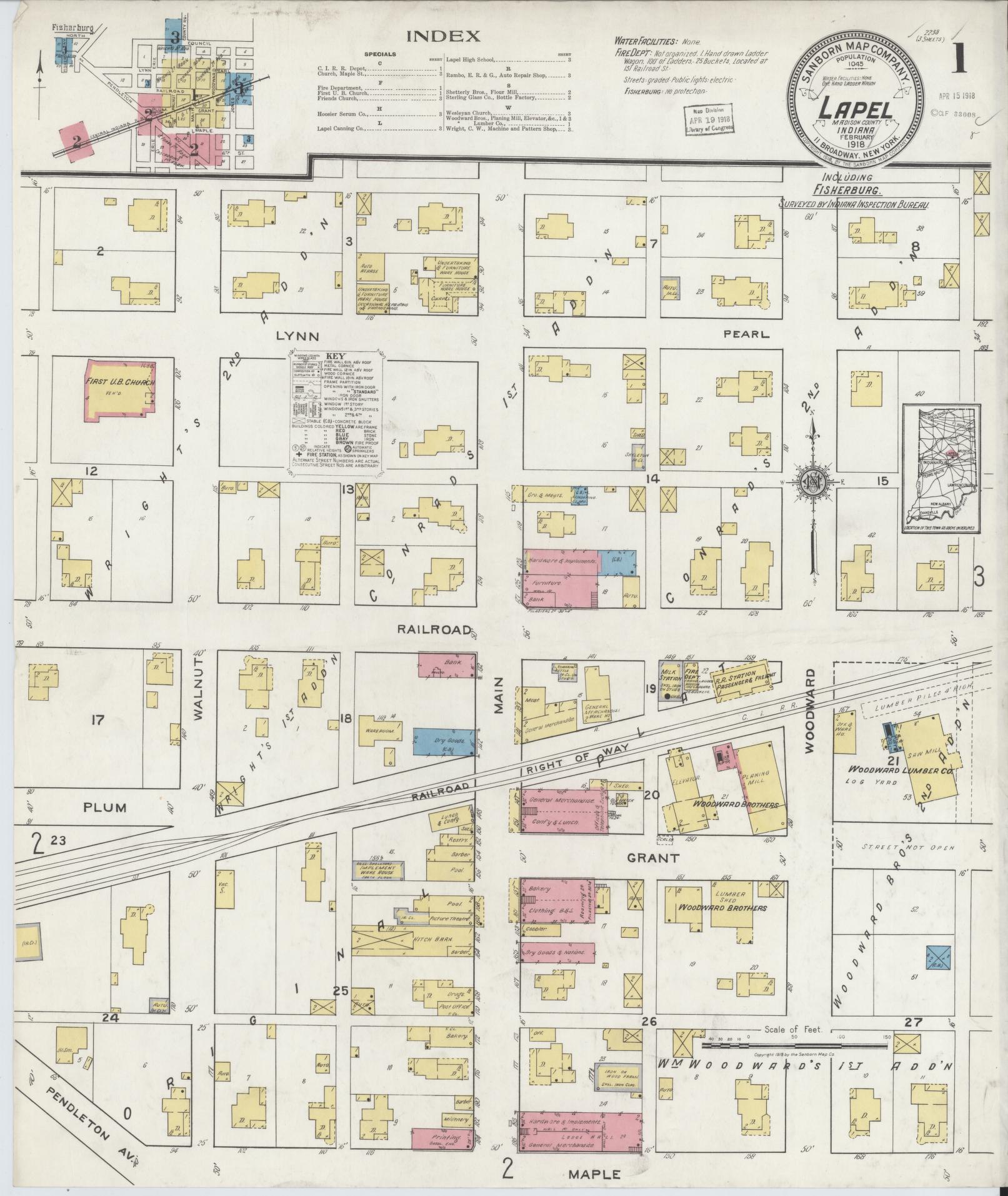 Sanborn Fire Insurance Map from Lapel, Madison County, Indiana (1918), Sheet #0001 - Complete Map Set gallery image, historic Sanborn map, vintage wall art, Indiana Indiana