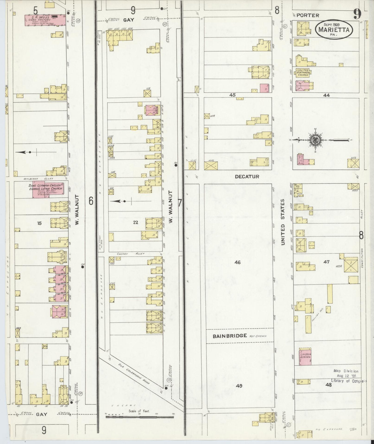 Sanborn Fire Insurance Map from Marietta, Lancaster County, Pennsylvania (1909), Sheet #0009 - Complete Map Set gallery image, historic Sanborn map, vintage wall art, Pennsylvania Pennsylvania