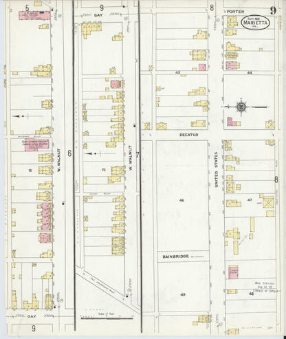 Sanborn Fire Insurance Map from Marietta, Lancaster County, Pennsylvania (1909), Sheet #0009 - Complete Map Set gallery image, historic Sanborn map, vintage wall art, Pennsylvania Pennsylvania