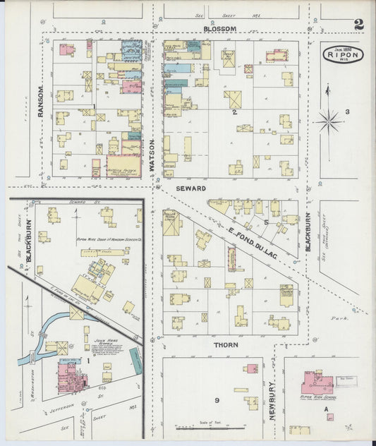 Sanborn Fire Insurance Map from Ripon, Fond du Lac County, Wisconsin (1892), Sheet #0002 - Historic Sanborn Fire Insurance Map Print, vintage old map wall art, antique decor, genealogy gift, Wisconsin Wisconsin map