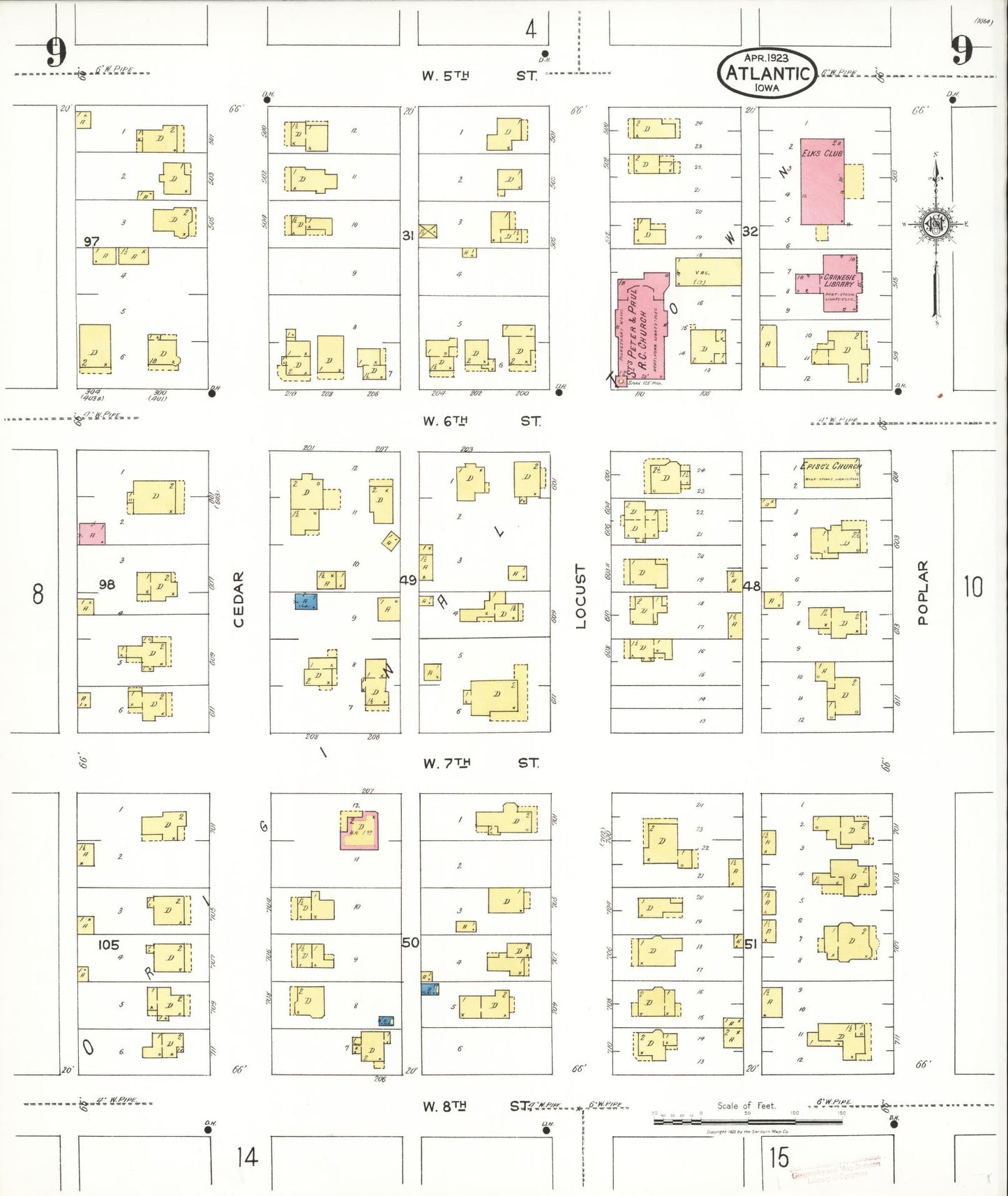 Sanborn Fire Insurance Map from Atlantic, Cass County, Iowa (1923), Sheet #0009 - Historic Sanborn Fire Insurance Map Print, vintage old map wall art