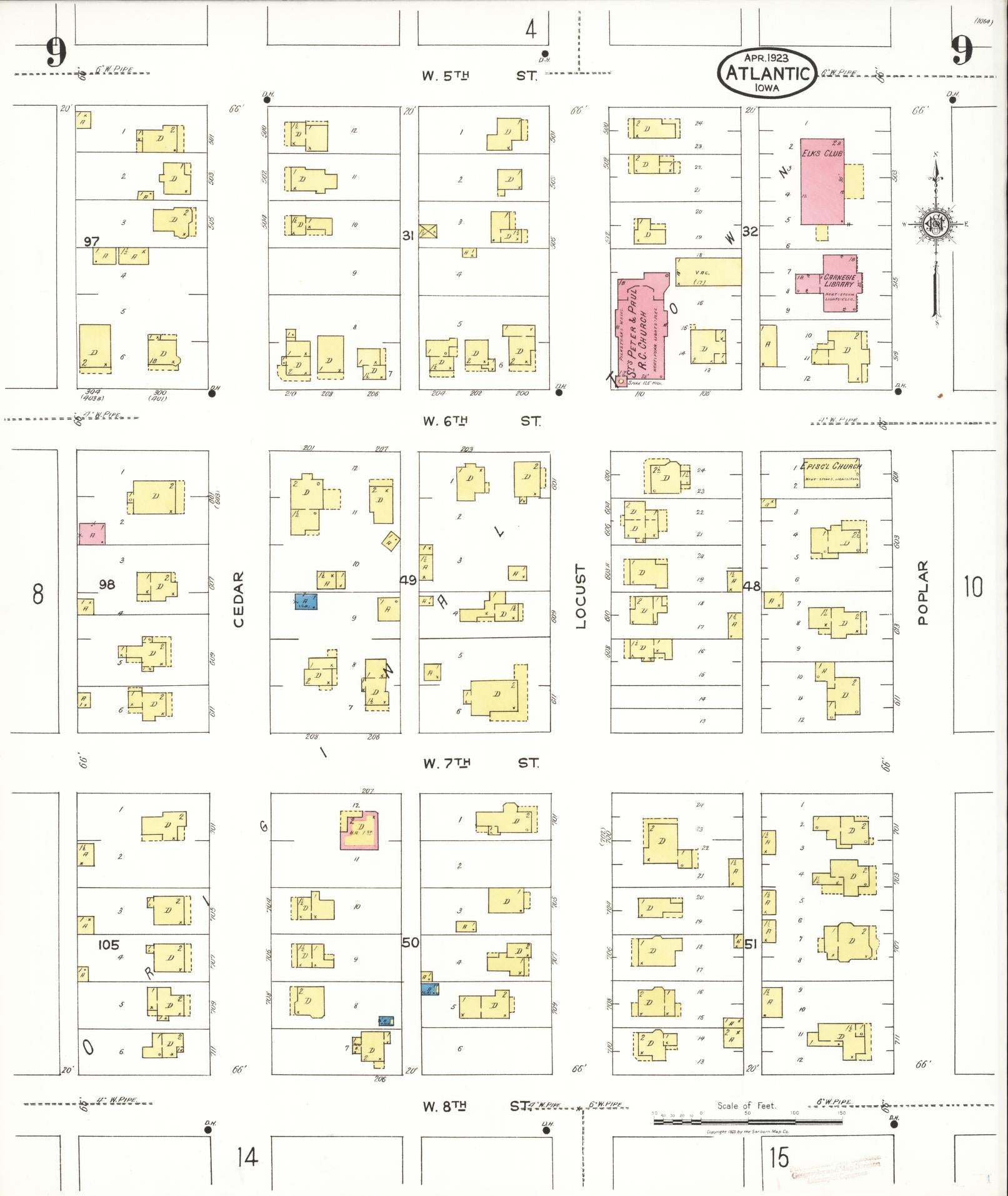 Sanborn Fire Insurance Map from Atlantic, Cass County, Iowa (1923), Sheet #0009 - Historic Sanborn Fire Insurance Map Print, vintage old map wall art