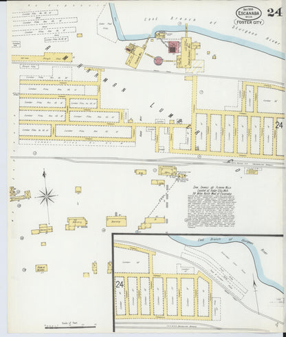 Sanborn Fire Insurance Map from Escanaba, Delta County, Michigan (1899), Sheet #0024 - Historic Sanborn Fire Insurance Map Print, vintage old map wall art, antique decor, genealogy gift, Michigan Michigan map