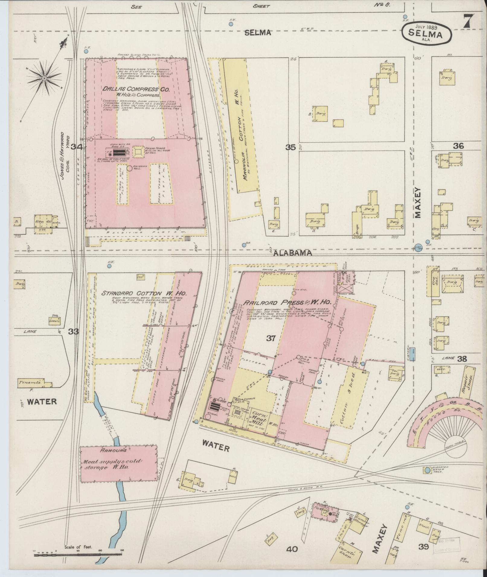 Sanborn Fire Insurance Map from Selma, Dallas County, Alabama (1889), Sheet #0007 - Complete Map Set gallery image, historic Sanborn map, vintage wall art, Alabama Alabama