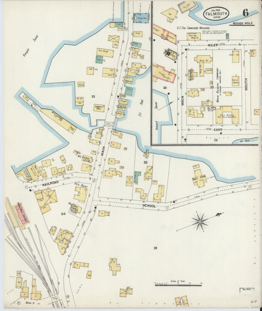 Sanborn Fire Insurance Map from Falmouth, Barnstable County, Massachusetts (1906), Sheet #0006 - Historic Sanborn Fire Insurance Map Print, vintage old map wall art, antique decor, genealogy gift, Massachusetts Massachusetts map