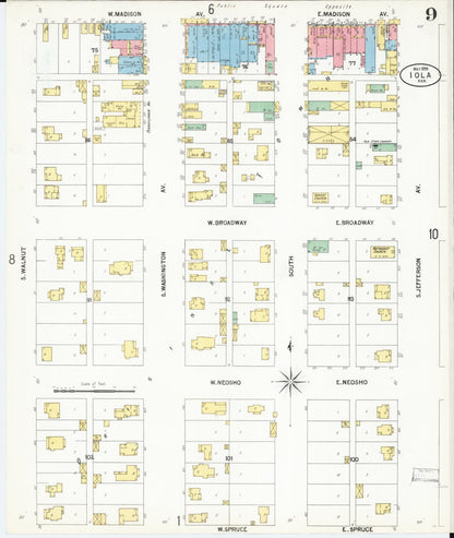 Sanborn Fire Insurance Map from Iola, Allen County, Kansas (1899), Sheet #0009 - Complete Map Set gallery image, historic Sanborn map, vintage wall art, Kansas Kansas