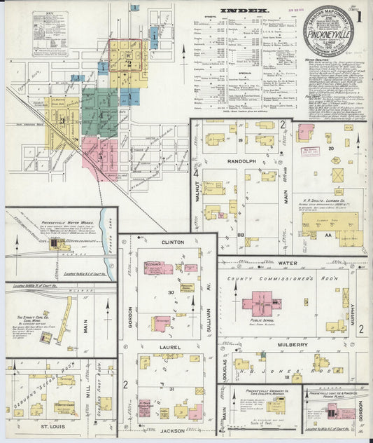 Sanborn Fire Insurance Map from Pinckneyville, Perry County, Illinois (1910), Sheet #0001 - Historic Sanborn Fire Insurance Map Print, vintage old map wall art, antique decor, genealogy gift, Illinois Illinois map