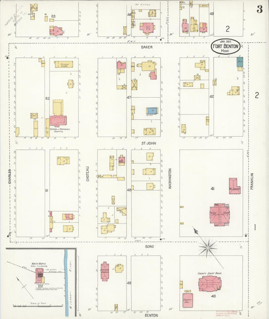 Sanborn Fire Insurance Map from Fort Benton, Chouteau County, Montana (1902), Sheet #0003 - Historic Sanborn Fire Insurance Map Print, vintage old map wall art, antique decor, genealogy gift, Montana Montana map