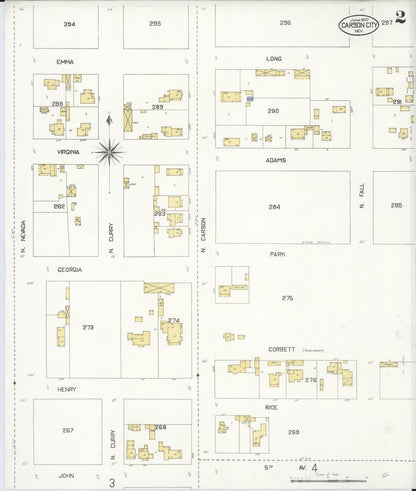 Sanborn Fire Insurance Map from Carson City, Carson City County, Nevada (1907), Sheet #0002 - Complete Map Set gallery image, historic Sanborn map, vintage wall art, Nevada Nevada