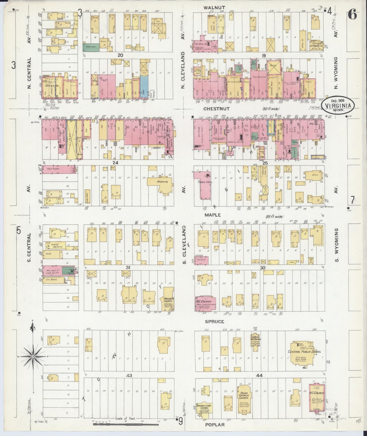 Sanborn Fire Insurance Map from Virginia, Saint Louis County, Minnesota (1908), Sheet #0006 - Complete Map Set gallery image, historic Sanborn map, vintage wall art, Minnesota Minnesota