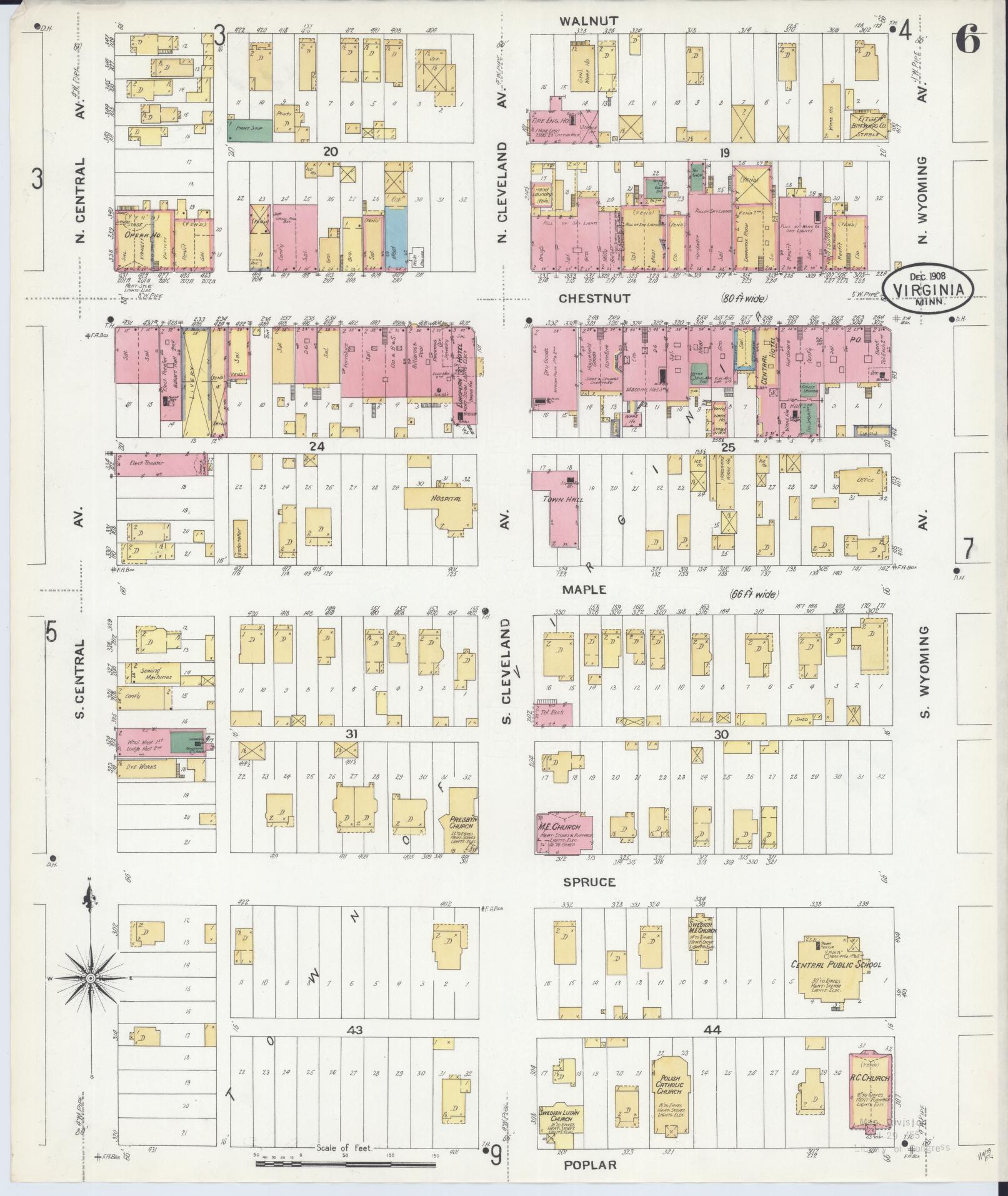 Sanborn Fire Insurance Map from Virginia, Saint Louis County, Minnesota (1908), Sheet #0006 - Complete Map Set gallery image, historic Sanborn map, vintage wall art, Minnesota Minnesota