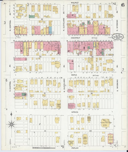 Sanborn Fire Insurance Map from Virginia, Saint Louis County, Minnesota (1908), Sheet #0006 - Complete Map Set gallery image, historic Sanborn map, vintage wall art, Minnesota Minnesota