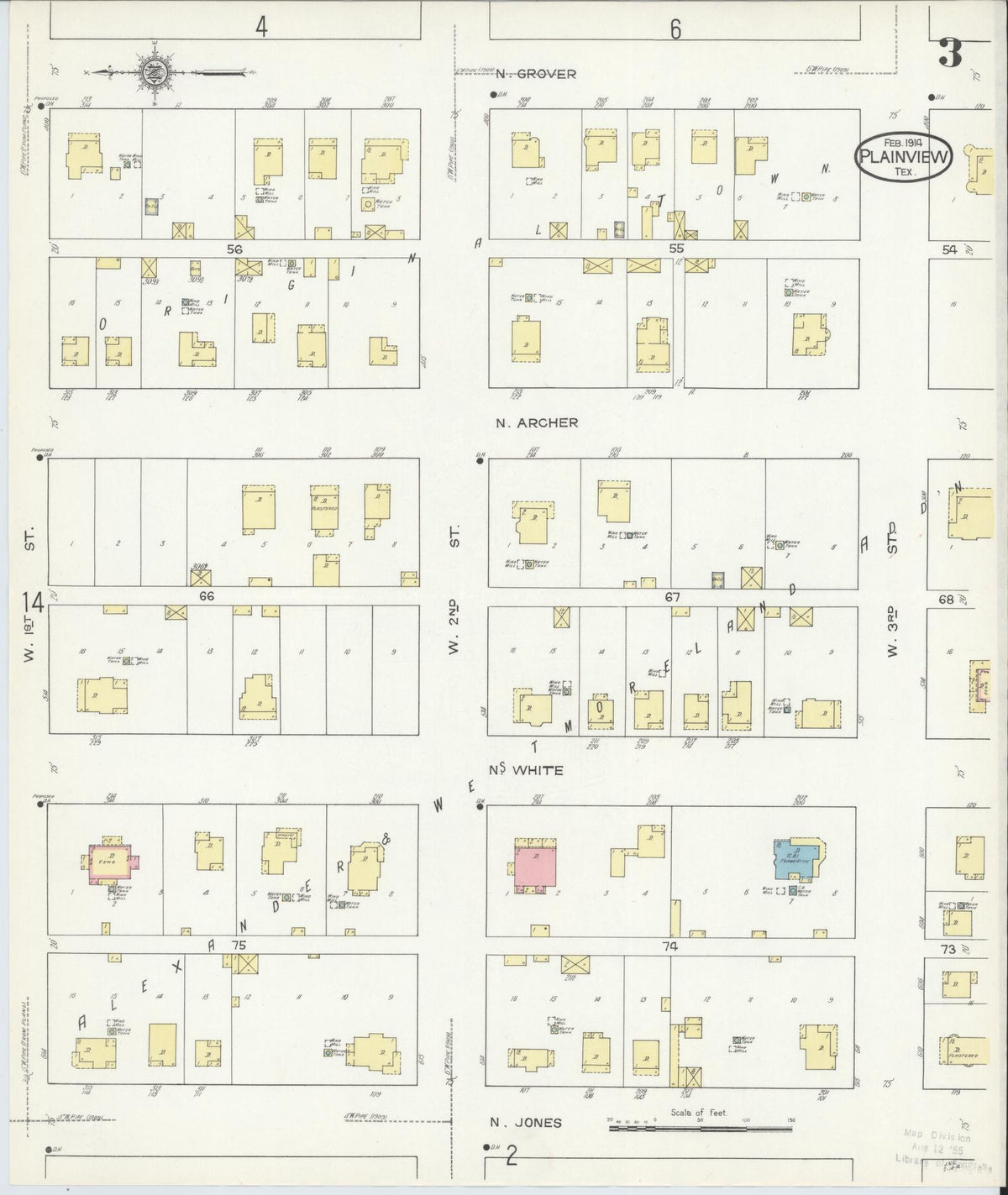 Sanborn Fire Insurance Map from Plainview, Hale County, Texas (1914), Sheet #0003 - Complete Map Set gallery image, historic Sanborn map, vintage wall art, Texas Texas