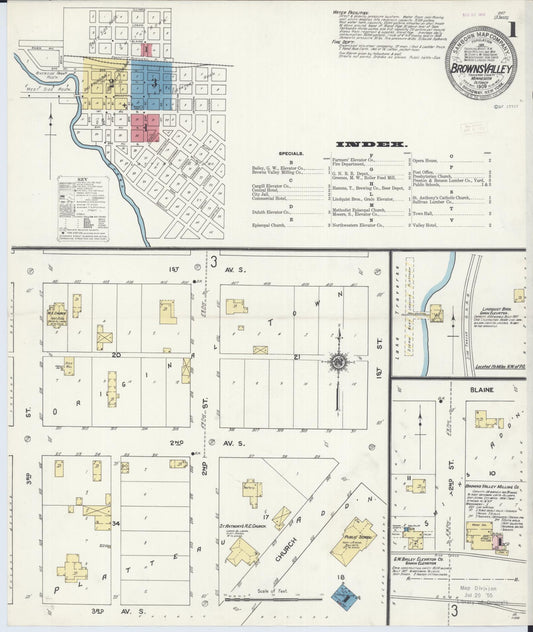 Sanborn Fire Insurance Map from Browns Valley, Traverse County, Minnesota (1909), Sheet #0001 - Historic Sanborn Fire Insurance Map Print, vintage old map wall art, antique decor, genealogy gift, Minnesota Minnesota map