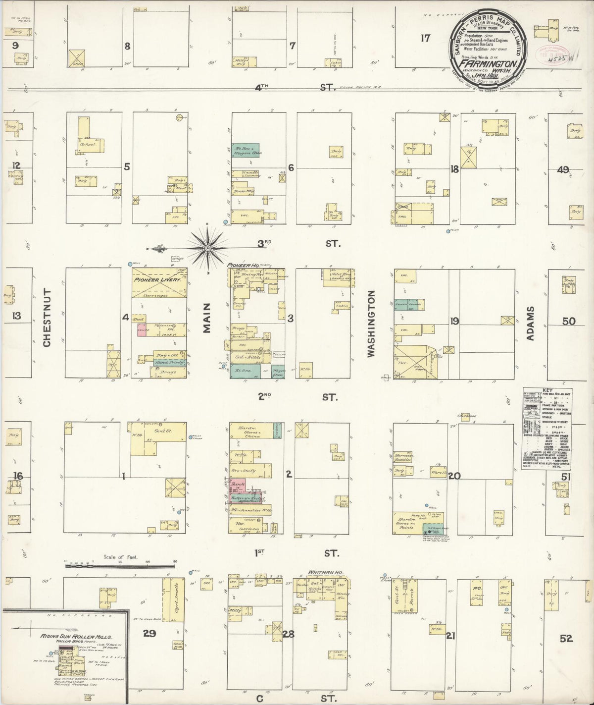 Sanborn Fire Insurance Map from Farmington, Whitman County, Washington (1891), Sheet #0001 - Historic Sanborn Fire Insurance Map Print, vintage old map wall art, antique decor, genealogy gift, Washington Washington map