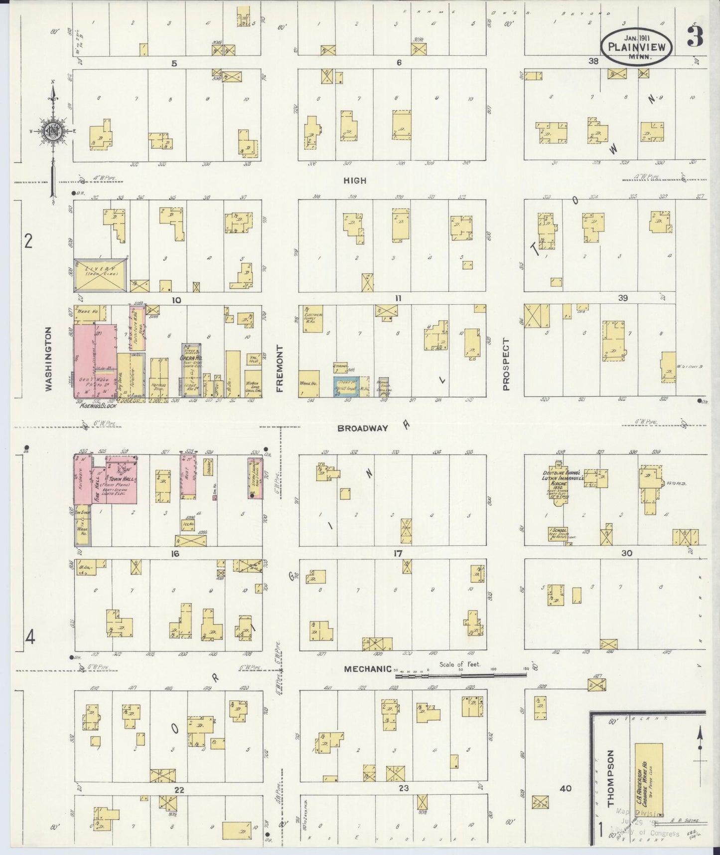 Sanborn Fire Insurance Map from Plainview, Wabasha County, Minnesota (1911), Sheet #0003 - Complete Map Set gallery image, historic Sanborn map, vintage wall art, Minnesota Minnesota