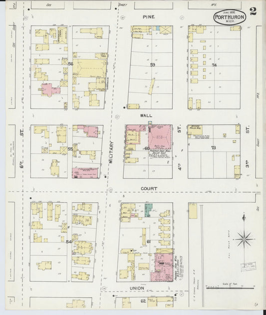 Sanborn Fire Insurance Map from Port Huron, Saint Clair County, Michigan (1892), Sheet #0002 - Historic Sanborn Fire Insurance Map Print, vintage old map wall art, antique decor, genealogy gift, Michigan Michigan map