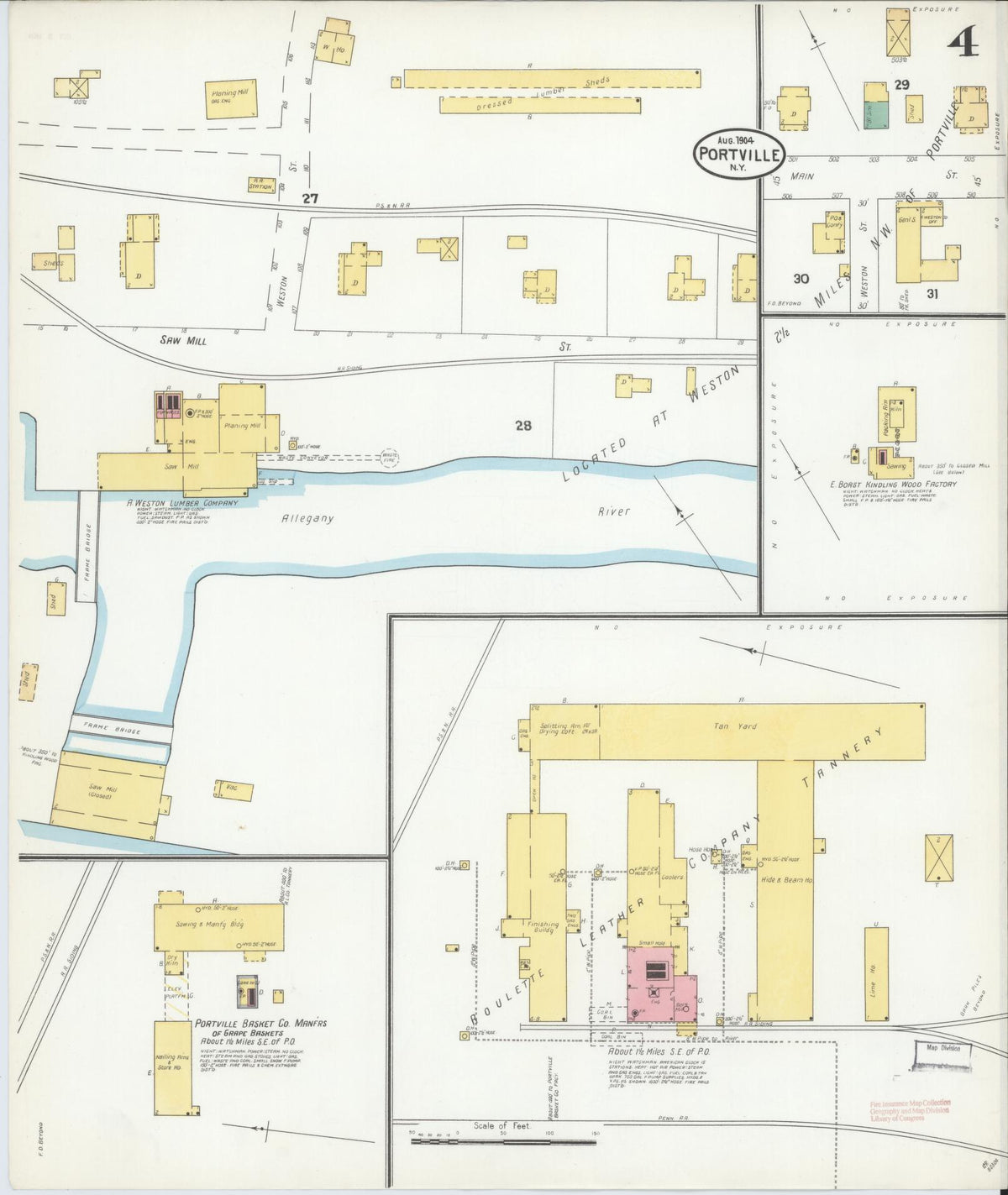 Sanborn Fire Insurance Map from Portville, Cattaraugus County, New York (1904), Sheet #0004 - Historic Sanborn Fire Insurance Map Print, vintage old map wall art, antique decor, genealogy gift, New York New York map