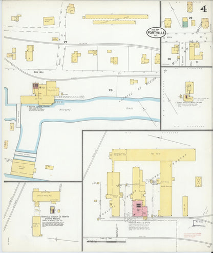Sanborn Fire Insurance Map from Portville, Cattaraugus County, New York (1904), Sheet #0004 - Historic Sanborn Fire Insurance Map Print, vintage old map wall art, antique decor, genealogy gift, New York New York map