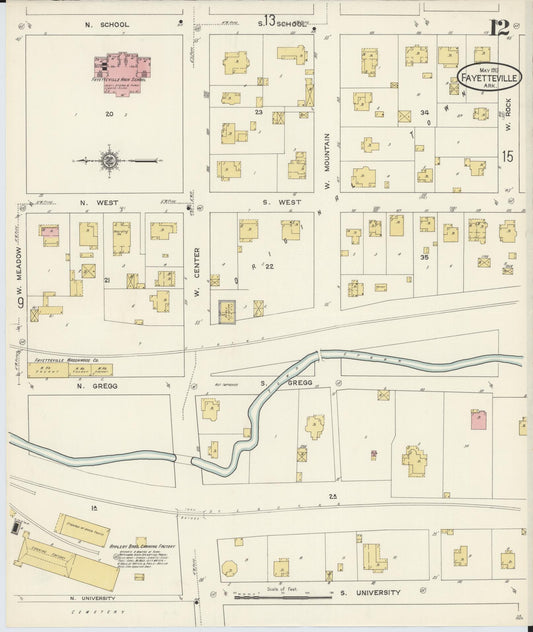 Sanborn Fire Insurance Map from Fayetteville, Washington County, Arkansas (1913), Sheet #0012 - Historic Sanborn Fire Insurance Map Print, vintage old map wall art, antique decor, genealogy gift, Arkansas Arkansas map