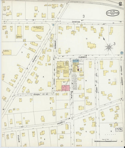 Sanborn Fire Insurance Map from Stoughton, Norfolk County, Massachusetts (1896), Sheet #0002 - Historic Sanborn Fire Insurance Map Print, vintage old map wall art, antique decor, genealogy gift, Massachusetts Massachusetts map