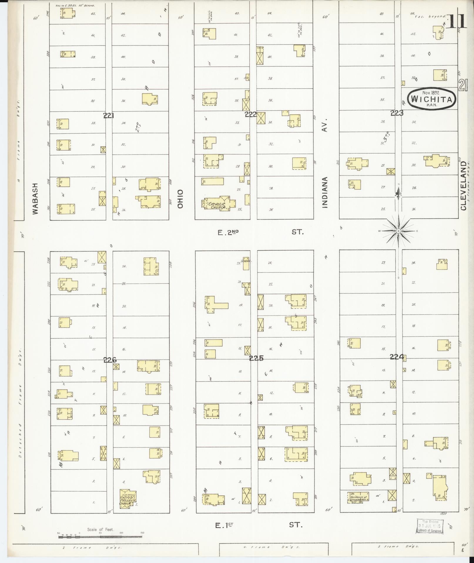Sanborn Fire Insurance Map from Wichita, Sedgwick County, Kansas (1892), Sheet #0011 - Historic Sanborn Fire Insurance Map Print, vintage old map wall art, antique decor, genealogy gift, Kansas Kansas map