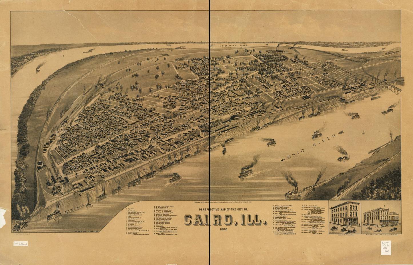Perspective map of the city of Cairo, Ill. 1888. (1888) – Historic Bird’s-Eye View Panorama Print