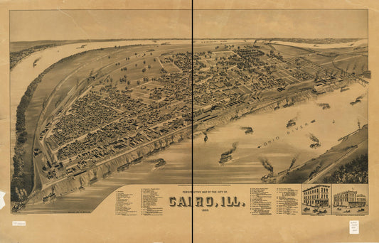 Perspective map of the city of Cairo, Ill. 1888. (1888) – Historic Bird’s-Eye View Panorama Print